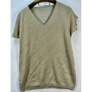Women's Short Sleeve V-Neck Gold Shimmer Shirt Made in Italy Dinner Party Dressy